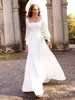 Abiti da sposa semplici e modesti a linea Abiti da sposa Maniche lunghe Giardino Boho Scollo rotondo Bottone coperto Indietro Custom Made Robe de soriee