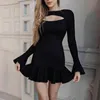 Осенние пустые OUT O DEEN Party Party Party Party Woman Casual Flare Flake Wrack Mini платье Дамы Элегантные Твердые Slim Fit Bodycon Платья Y1006