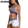 Swimsuit Two Pieces Plus Size Tankini women Swimming suits Swimwear Patchwork Sexy Bikini White boho Printed Swim 210625