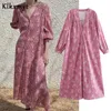 KLKXMYT ZAの女性の夏のドレスファッションカシューリプリントMidi 3四半期の袖のカジュアルな女性パーティーES Vestido 210527