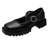 ربيع الخريف المرأة ماري جينس أحذية سلسلة لوليتا أحذية مشبك حزام منصة الأحذية الجلدية الرجعية الشرير عارضة الأحذية السوداء 8901N