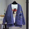 AZYT Donna Autunno Inverno Cardigan lavorato a maglia Cartoon Ricamo Cappotto maglione oversize Harajuku Allentato Elegante scollo a V Cardigan donna 210918