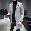 Koreański Mężczyzna Wełna Trench Coat Jacket Jesień Zima Długie Slim Fit Casual Business Windbreaker Wysokiej Jakości Płaszcz Mężczyźni Odzież 210527
