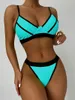 Kvinnors badkläder Push-up Strappy Paded Bikini Set High midja snörning Kvinnor baddräkt Biquinis rygglös svart vit strandbaddräkt