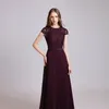 5646 Aline Jewel Long Bridesmaid Dress Kort ärmar Lace Chiffon Backless Custom Made Maid of Honor Wear310n