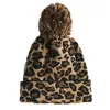 Beanie / schedel caps herfst en winter warme mode persoonlijkheid luipaard print grote bal breien wol mouw hoofd flening hoed