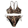 Bikini Leopard Купальник для купальника Женщины Кружева Купальника Летняя Пляжная одежда Женская Бразильская Набор Галстук-Красивые Купальники 210621