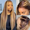Markeer Wig Human Hair Ombre Honey Blonde HD Lace voorpruiken voor vrouwen Braziliaans 13x1 30 inch Bot rechte volle frontale pruik