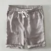 男性の古典的な膝の長さのソリッドカラーパンツのための夏の純粋なリネンのショートパンツ高品質プラスサイズの巾着ショーツ210601
