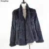 Chaqueta de piel de conejo de punto Chaqueta de piel de moda popuplar Abrigo de piel de invierno para mujeres * Harppihop 210927