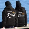 Hennes kung hans drottning par hooded tröja tröja casual brev långärmad vinter kvinnor hoodies söt hoody 201217