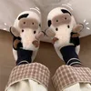 Leite vaca macio chinelo de pele inverno quente fechado pelúcia casa coelho kawaii liso bonito cão slides sapatos 211228