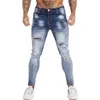 Gingtto jeans män elastiska midja skinny stretch rippade byxor streetwear s denim blå 211111