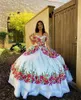 Vintage Charro White Black Quinceanera Abiti per ragazze messicane fuori dalla spalla Masquerade Fested Dress Corset Swee2213262