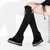 Meotina Winter Real Leather Knee High Boots Women Cow Suede Platform Wedge Heel Long Boots Zip Super High Heel Shoes Lady Fall 210608