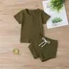 Baby Casual Solid Shot-sleeve Top en Shorts Broek Set voor 3-18 M Katoenen Kleding 210528