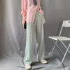 Seoulish Summer Autumn Ice Silk Women Wide Leg Pants High Waist Elegant Long Work Casual Loose Trousers Female 210925