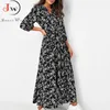 Женщины Maxi платье старинные цветочные принты шифон Boho длинное платье поворотный воротник повседневная элегантная рубашка платья халат Femme Vestidos 210306