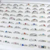 50ocs/lot Fashion Simple Band Silver Plated Metal Colorful Diamond Love Rings For Men Women Mix Style Party Gifts Wedding Jewelry Wholesale