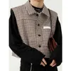 IEFB Herrens Autumn Plaid ärmlös västkoreansk lös trend Personlighet Streetwear Lapel Single Breasted Waistcoat 9y8367 220114