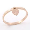 Trendy Lover Cuff Bracelets Bangles for Woman Rose Gold Color Stainless Steel Bracelet with Heart Pendant Luxury Jewelry Brand