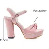 LeShion Of Chanmeb Chunky High Heeled Sandals for Women Platforms Sweet Bow Knot Black Pink Beige Buckle Sandals Summer Shoes 43 Y220211
