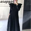 Korea Ins Temperament Elegant Retro Waist Slim O Neck Long Sleeve Knitted Dress Autumn Cotton Pullovers Knit Pleated Robe Femme 210610