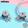 Wostu 100％925スターリングシルバーボヘミアドリームラウンドキャッチャービーズチャームフィット女性ブレスレットネックレスファッションジュエリーギフトCQC893 Q0531