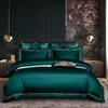 Luxury Three Lines Pure Color Egyptian Cotton Bedding Sets King Queen Size Embroidery Soft Bed Set Duvet Cover flat fitted Sheet 211007