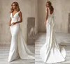 Elegant Mermaid Wedding Dresses with Detachable Train Bow White Ivory Boho beach Wedding Bridal Gown V-Neck abito da sposa