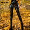 ATHVOTAR Frauen PU Leder Leggings Schwarz Leder Bleistift Hosen Frauen Hohe Taille Sexy Dünne Dünne Leder Hosen Leggings 211203