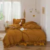 Korean retro plaid lace bed linen Bedding Sets QueenKing Size Duvet Cover Set flat fitted Quilt Cover 4pcs bed skirt sets 210309