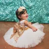 6M-10Y Enfant Bébé Enfant Filles Robe Princesse Dentelle Bow Paillettes Robes De Fête De Mariage Baptême 1er Anniversaire Robe Q0716