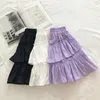 Surmiitro Mini Summer Kjol Kvinnor Korean Elegant Purple White Black Ruffle High midje Sun School Pleated Kirt Female 210306