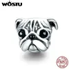 WOSTU 925 Sterling Silver Cute Pug Dog Pet Animal Charm fit Original DIY Beads Bracelet Jewelry Making Gift Q0531