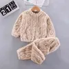 Autunno Inverno Bambini Pigiama In Pile Caldo Flanella Indumenti Da Notte Ragazze Ragazzi Solido Bambini Pigiama Homewear Pigiama Da Notte 1-4 Anni 211109