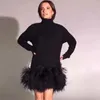 캐주얼 드레스 깃털 니트 터틀넥 여성 스웨터 드레스 BodyconCasual 파티 풀오버 2021 겨울 패션 여성