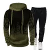 Herrens träningsdräkt Casual Camouflage Hoodies and Pants Two Piece Set Outdoor Sweatshirt Set Fashion Jogging Suits Male Clothing 220215