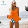 Beachsissi Asymmetric Hem Fruit Print Halter Neck High Waist Padded Tankini Set For Women Modest Fashion Cute Swimsuits Y0820