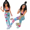 Bunte Druck Trendy Chic Party und Club High Street Mode Hose Frauen Taille Hosen K-Pop Stil Dance Vintage Leggings 210525