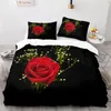 Conjuntos de Lençóis Rosa Amarela Flores Impressão 3D Conjunto Queen King Size Capa de Edredom Colcha Macia Fronha Têxtil Doméstico Roupa de Cama252K