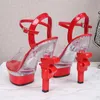 Sandali 14cm Pole Dance Shoes Women's Large Size 34-43 Super High Heel Stiletto Matrimonio in cristallo trasparente