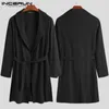 Indumenti da notte da uomo INCERUN Cotton Men Robes Tinta unita Manica lunga Homewear Fitness Accappatoi casual Vintage Risvolto Kimono Pigiama S-3XL