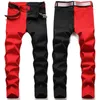 Märke Röd Svart Stitching Men Jeans Höst Vinter Slim Skinny Stretch Street Hip Hop Male Elastic Denim Pants 28-40 211111