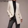 ZA Tweed Kadınlar Beyaz Blazers Moda Bayanlar Vintage Gevşek Blazer Ceketler Rahat Kadın Streetwear Suits Kızlar Chic 210602
