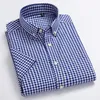 Men's Oxford Casual Shirts Leisure Design Plaid Men Shirtss 100% Cotton Short Sleeve Man Dress Shirt