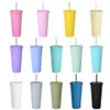 22oz tumblers fosco colorido colorido copo de acrílico com tampas e canudos dupla parede plástico resuable copo fy4489