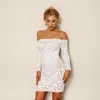 Joyfunear Sexy Paillettes Robe Courte Femmes Élégant Blanc De L'épaule Clubwear Parti Vestidos À Manches Longues Mini Robes Y19051102