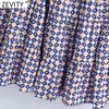 Zevity Women Vintage Geometric Print Platser Casual Midi Skirt Faldas Mujer Kvinna Elastiska Midjafickor En Linje Vestidos QUN792 210603