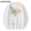 GONTHWID Hip Hop Ricamo Farfalla Felpe Streetwear Mens Harajuku Moda Casual Pullover Felpe Pantaloni a vita bassa Top Cappotti 210720